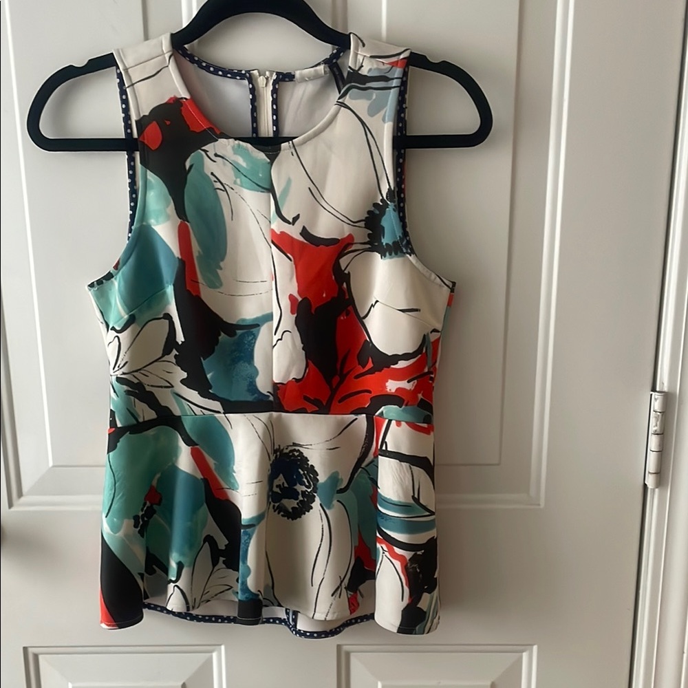 Red and Blue Peplum Tank Top Sleeveless Blouse
